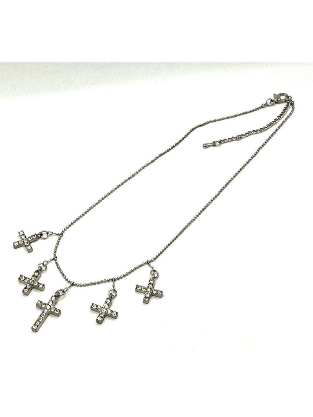 Rhinestone Cross Pendant Necklace With Silver-Tone Chain